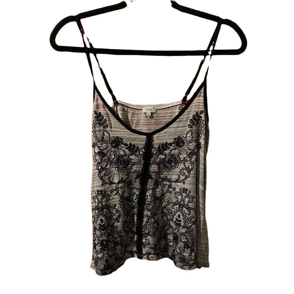 *Kismet* Gray Floral Tank Top